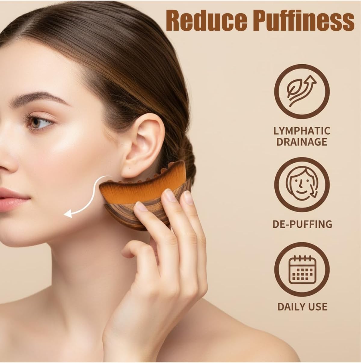 Skiennix Lymphatic Contour Face Brush - Organic Dry Tool for Puffiness Reduction & Jawline Sculpting | Ideal for Sensitive & Mature Skin