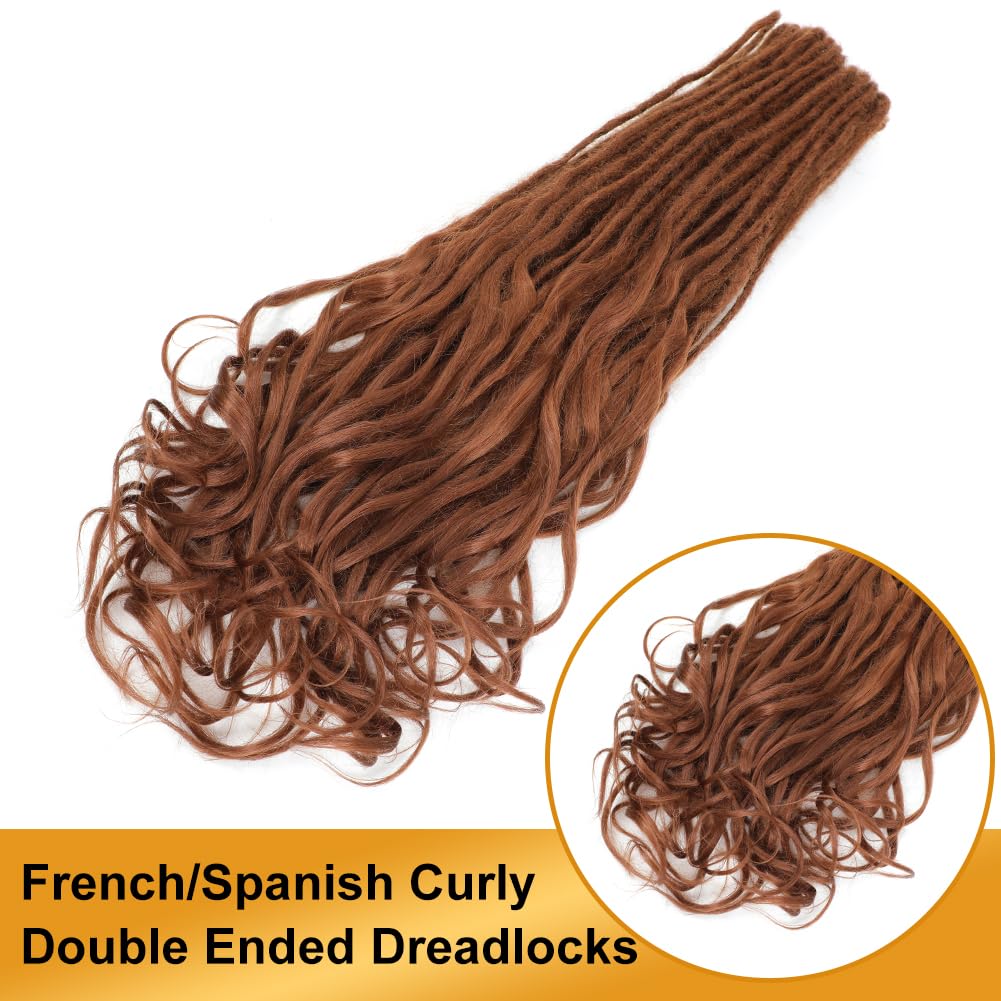 Aguacor Loose Wave Dreadlocks Synthetic French Curly Double Ended Dreadlock Extensions 24inches 10 Strands Thin Soft Black to Dark Brown Spanish Curly DE Dread Extensions for Women (10 Strands, 1B/30)