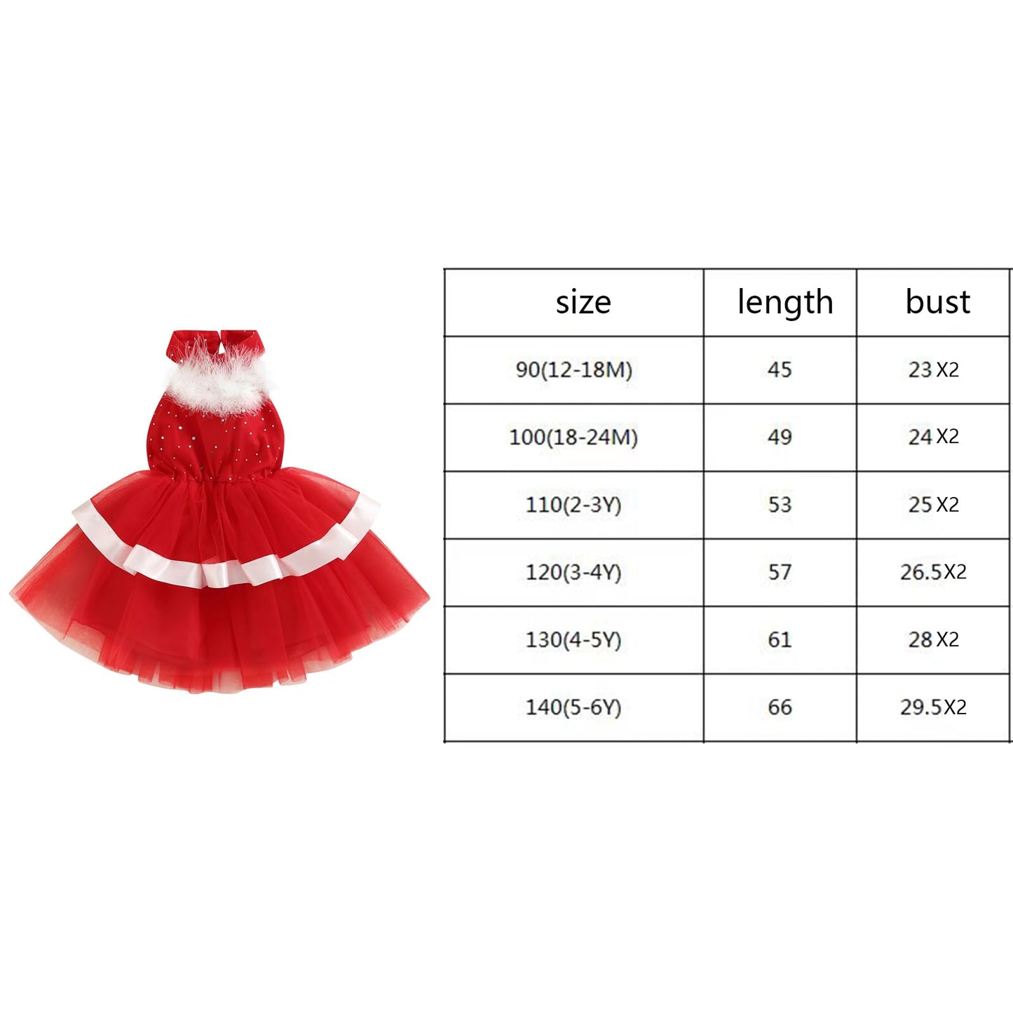 Baby Girls Christmas Dress Velvet Santa Claus Dress Long Sleeve Plush Xmas Princess Party Cosplay Costume Dress (U-Red, 2-3 Years)