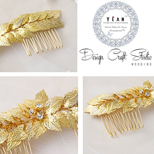 Yean Bride Wedding Hair Comb Leaf Hair Piece Bridal Hair Accessories for Women and Girls (Gold)