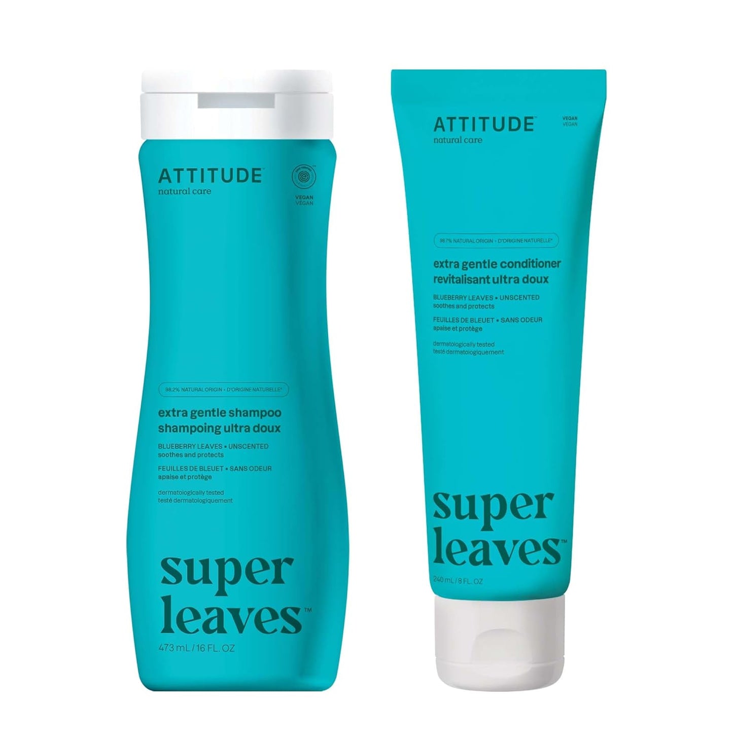 ATTITUDE Hair Shampoo & Conditioner Bundle - Vegan, Cruelty-Free, Unscented | 16 Fl Oz & 8 Fl Oz
