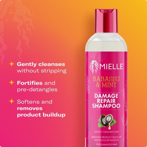 Mielle Organics Babassu & Mint Damage Repair Hair Shampoo - Hydrating Shampoo & Scalp Build-Up Remover - Gently Cleanses & Preps for Repair (8 fl oz)