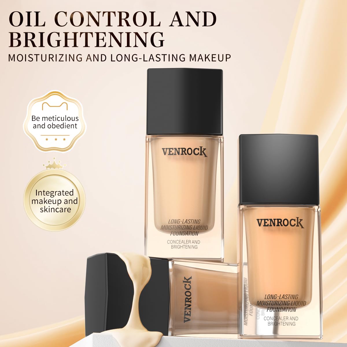 VENROCK 24HR Long-Lasting Liquid Foundation - Radiant, Waterproof & Oil-Control | Ivory White, 30ml