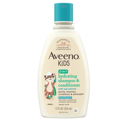 Aveeno Kids 2-in-1 Hydrating Shampoo & Conditioner, Gently Cleanses, Conditions & Detangles Kids Hair, Formulated With Oat Extract, For Sensitive Skin & Scalp, Hypoallergenic, 12 fl. oz