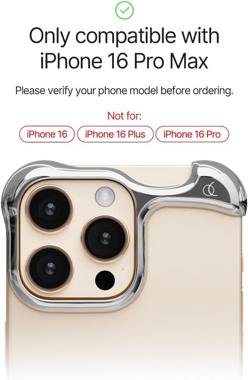 Arc Pulse iPhone 16 Pro Max Case - Minimalist Shock Absorption with Aerospace Grade Aluminum Shell | 6.9 Inch, Polished Silver