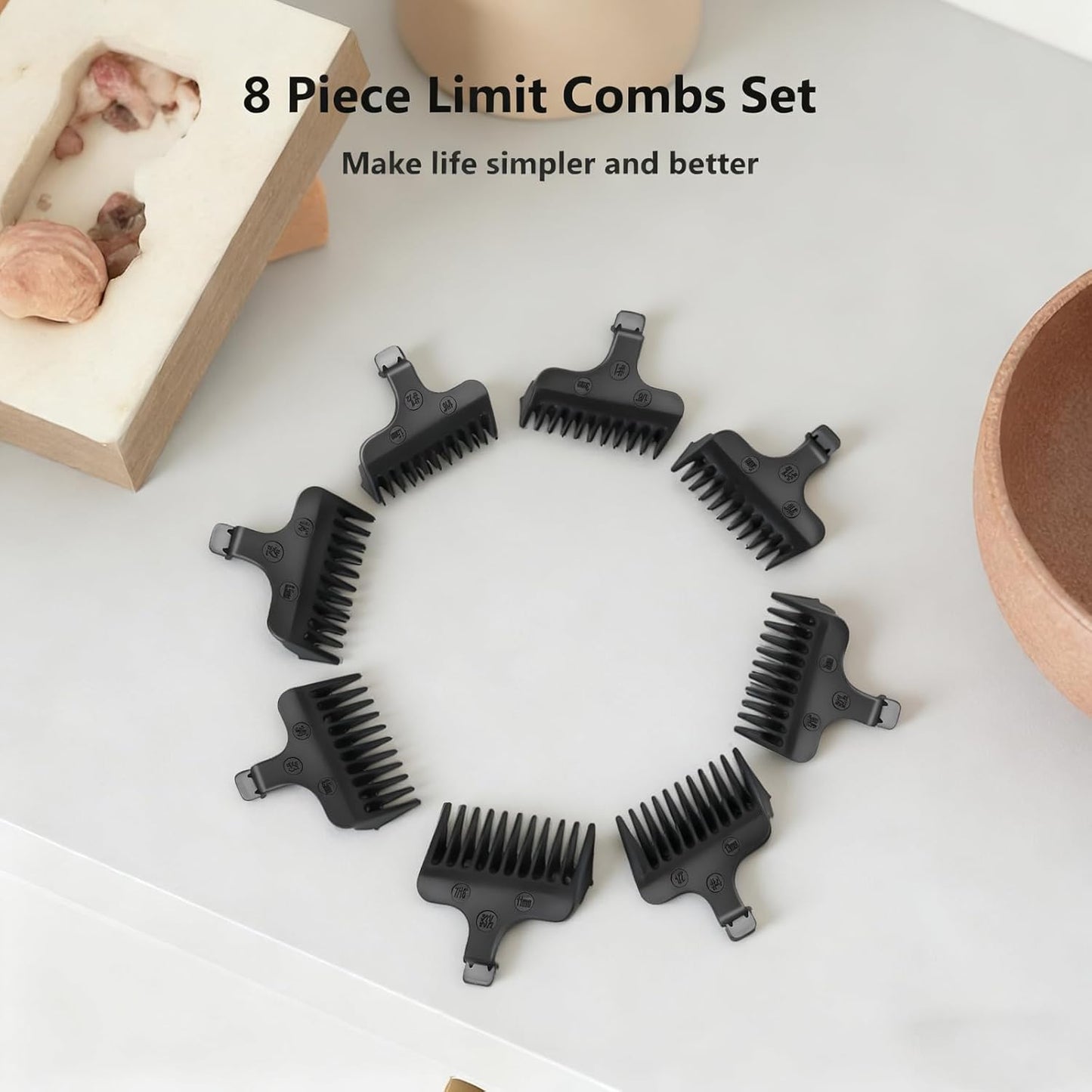 Wahl Beard Trimmer Guide Comb Set - 8 Full-Size Attachment Guards (1/16" to 1/2") for Precision Grooming