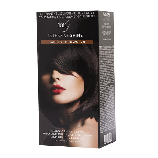 ION Intensive Shine Permanent Liqui-Creme Hair Color Kit Fade Resistant Gray Coverage 2.5 Times More Shine Brilliant Long Lasting Color - Darkest Brown 2N