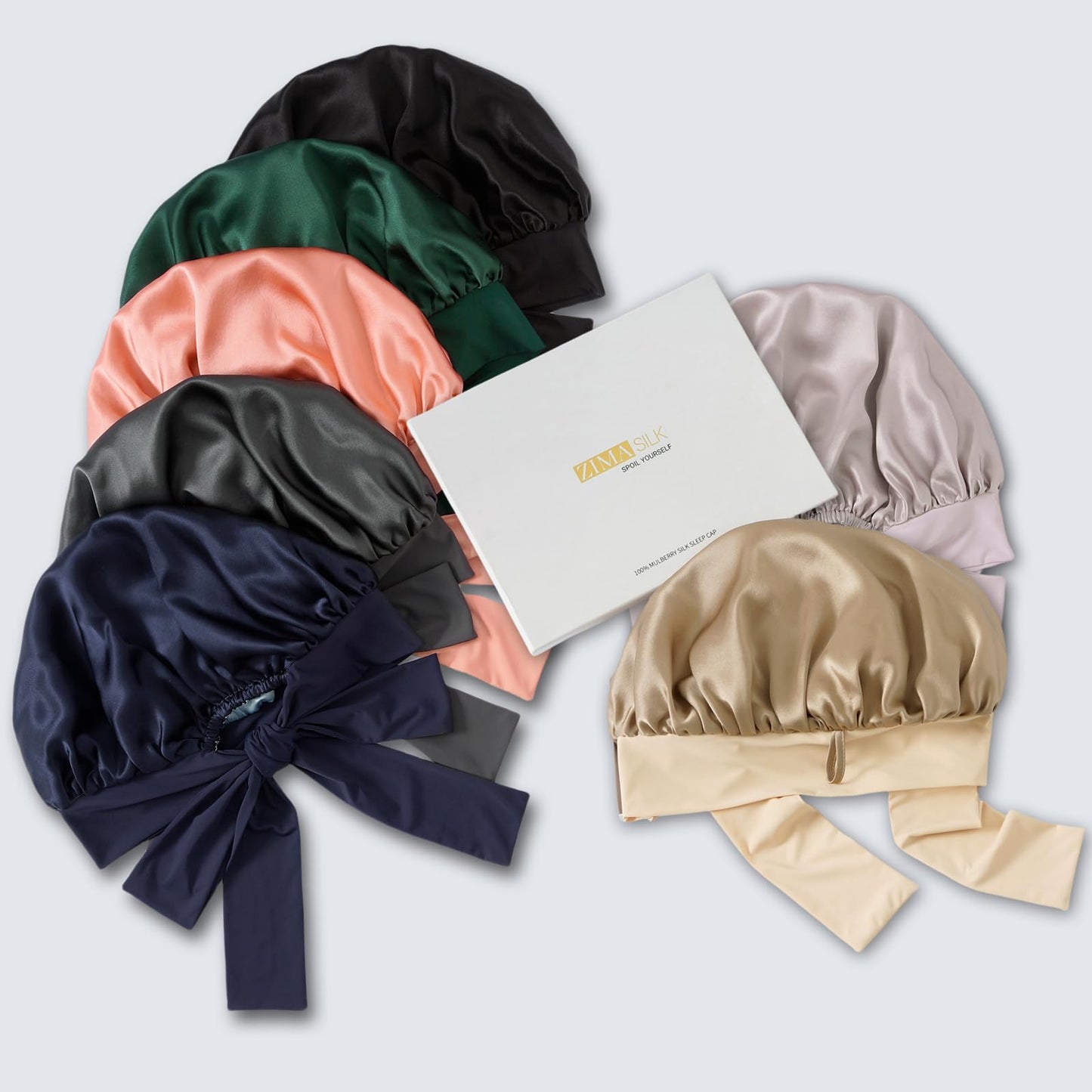 ZIMASILK 100% Mulberry Silk Bonnet for Sleeping Women Long Hair Double Layer Silk Wrap with Tie Band Stay On Head for Hair Care (1Pc, Blackish Green)