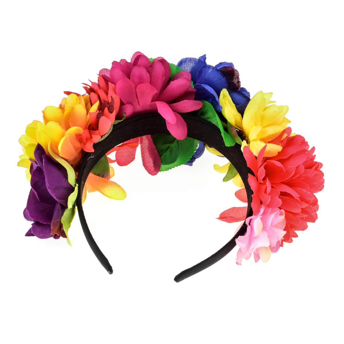 Floral Fall Day of the Dead Flower Crown Festival Headband Rose Mexican Floral Headpiece HC-23 (B-Blue Fuchsia)