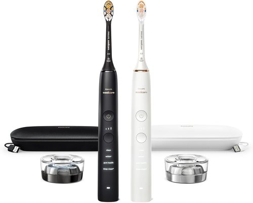 Philips Sonicare DiamondClean Electric Toothbrush - 2 Pack with Travel Cases & 12 Settings | Black & Rose Gold