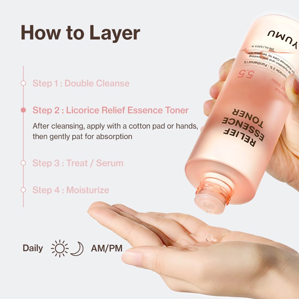 YUMU Licorice Relief Essence Toner for Sensitive Skin, Niacinamide, Panthenol, Fragrance-Free, Soothing & Hydrating (255ml / 8.62 fl. oz.)