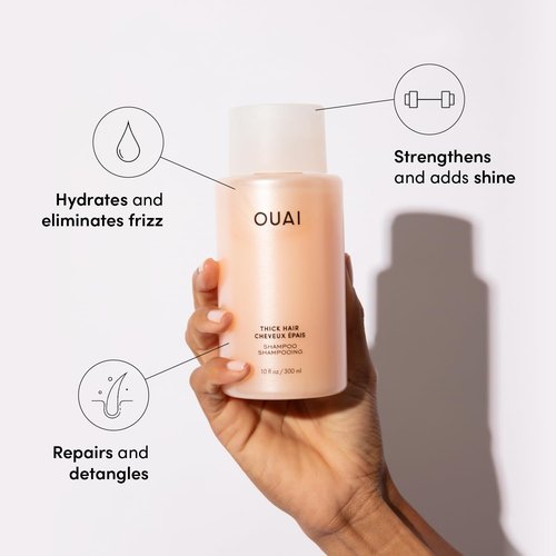 OUAI Thick Hair Shampoo & Conditioner Set - Sulfate-Free Formula for Moisturized, Strong Hair - Keratin & Shea Butter (10 Fl Oz)
