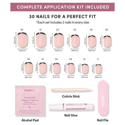 Glamnetic Press On Nails - Burnt Miso | Super Short Black French Tip Fake Nails, Extra Short Salon Quality French Manicure | 12 Sizes - 30 Nail Kit with Glue