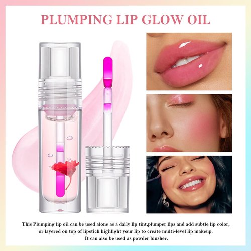 Aaiffey Plumping Lip Glow Oil,Hydrating Tinted Lip Oil Color Changing Lip Gloss Floral Moisturizing Lip Balm Lip Care For Dry Lip Long Lasting Nourishing 3Pack