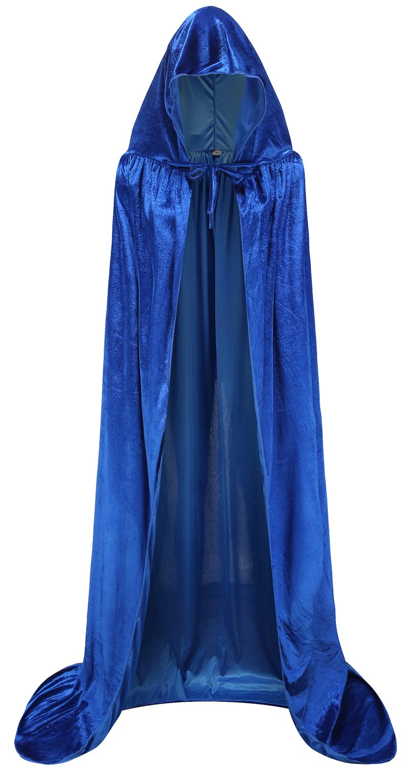 COUNS Unisex Halloween Hooded Cape Cosplay Full Length Velvet Cloak Halloween Fancy Cape Costumes (Blue, Large) (0399)