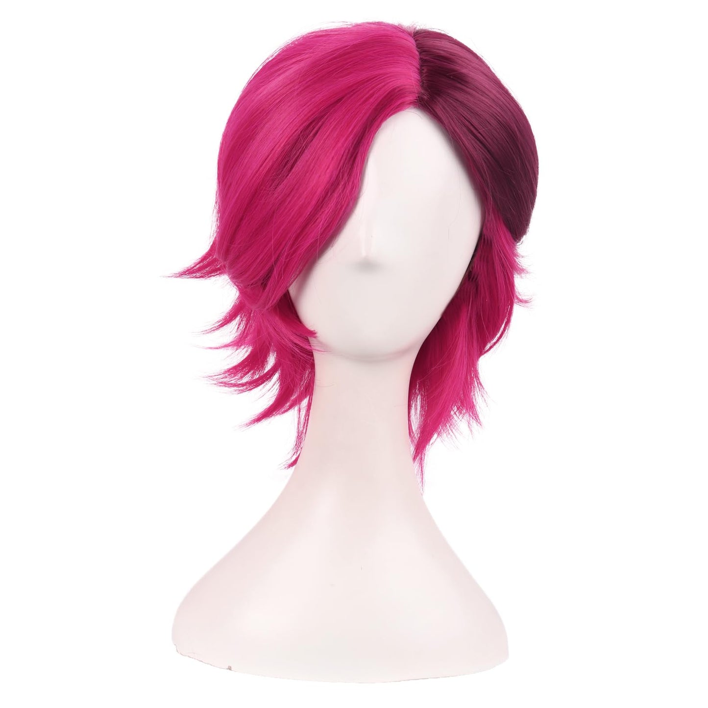 MapofBeauty 14 Inch/35 cm Cosplay Anime Short Synthetic Layered Bob Wavy Wigs Curly Hair for Party (Hot Pink/Purple Red)