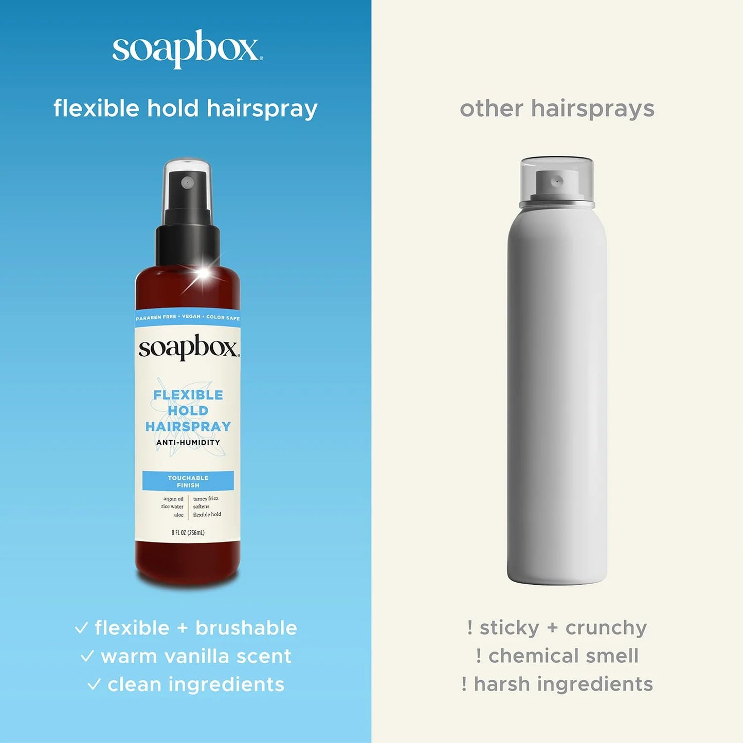 Soapbox Non Aerosol Hairspray - Flexible Hold Anti-Frizz Spray with B5 & Aloe Vera - 8oz