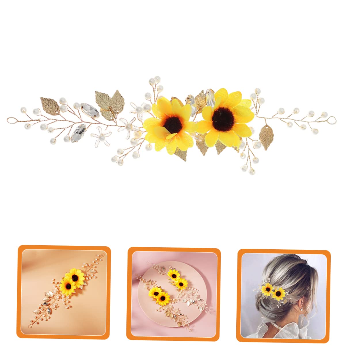 Beavorty 3pcs Sunflower Headbands - Holiday Hair Accessories and Headwear for Women, Delicate Floral Headpieces with Zircon Accents, Perfect for Weddings and Events