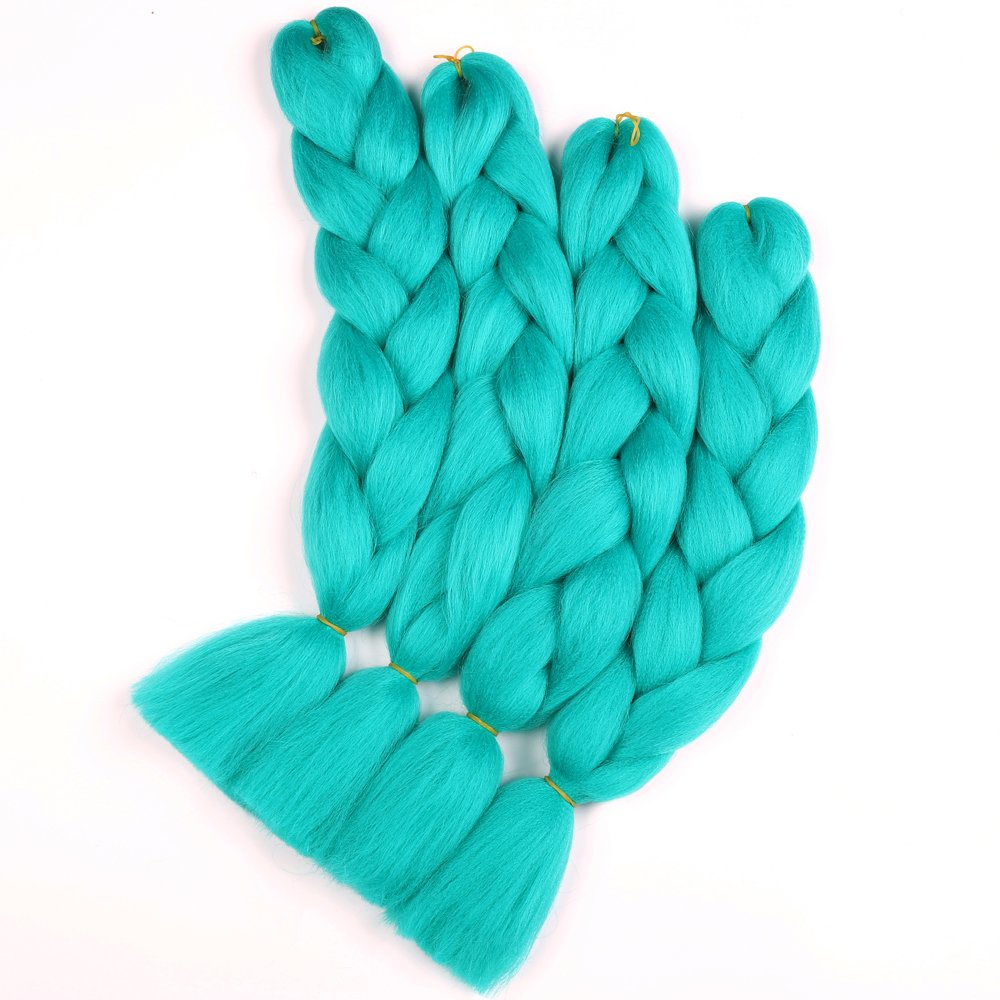 Sharopul Original Jumbo Braids Hair Extension can shrink in hot water profession at box braids 3pcs Pure Solid Cyan Blue Color 24inch 100g/pc For Twist Box Braiding Hair (cyan blue)