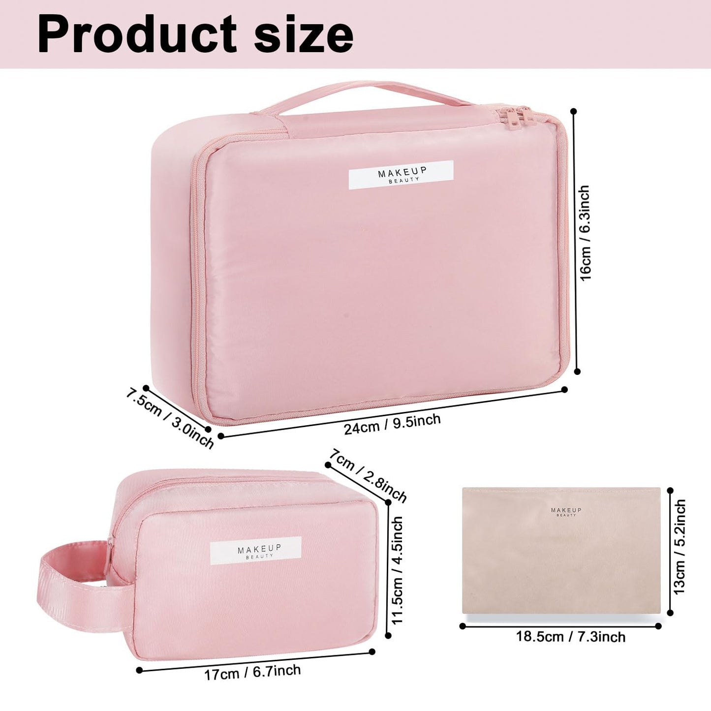 Travel Makeup Bag Cosmetic Bag Makeup Bag Toiletry bag for women and men (Pink-3pcs)