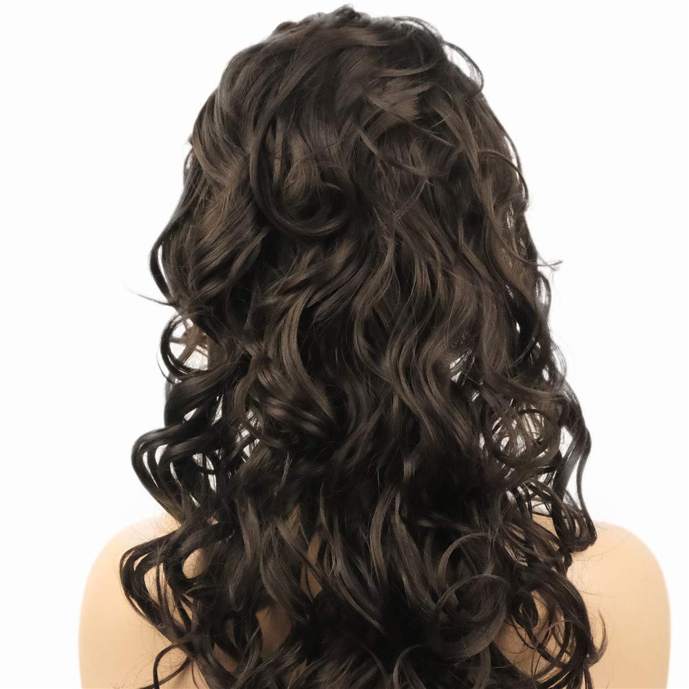 Wiginway 3/4 Band Headband Wig Women's Dark Brown Long Curly Wigs for Women Ladies