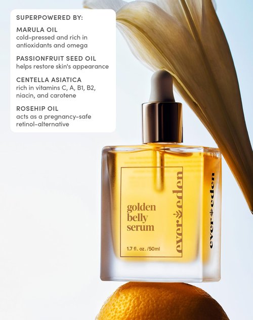 Evereden Golden Belly Serum - Clean & Vegan Pregnancy Oil for Stretch Marks | 1.7 fl oz Non-Toxic Maternity Skincare