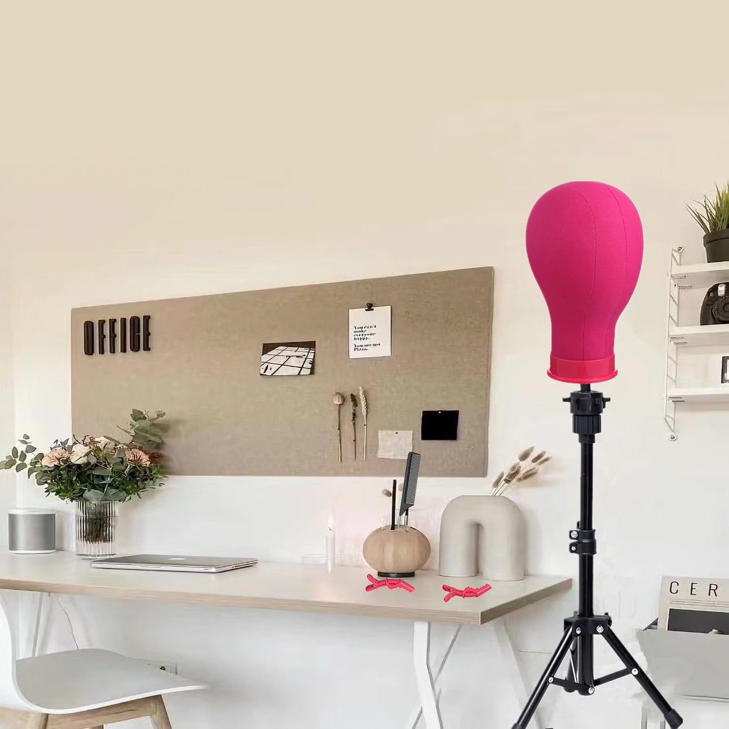 Wig Head 23Inch Canvas Block Head Wig Stand with Mannequin Head for Making Wigs Display Styling