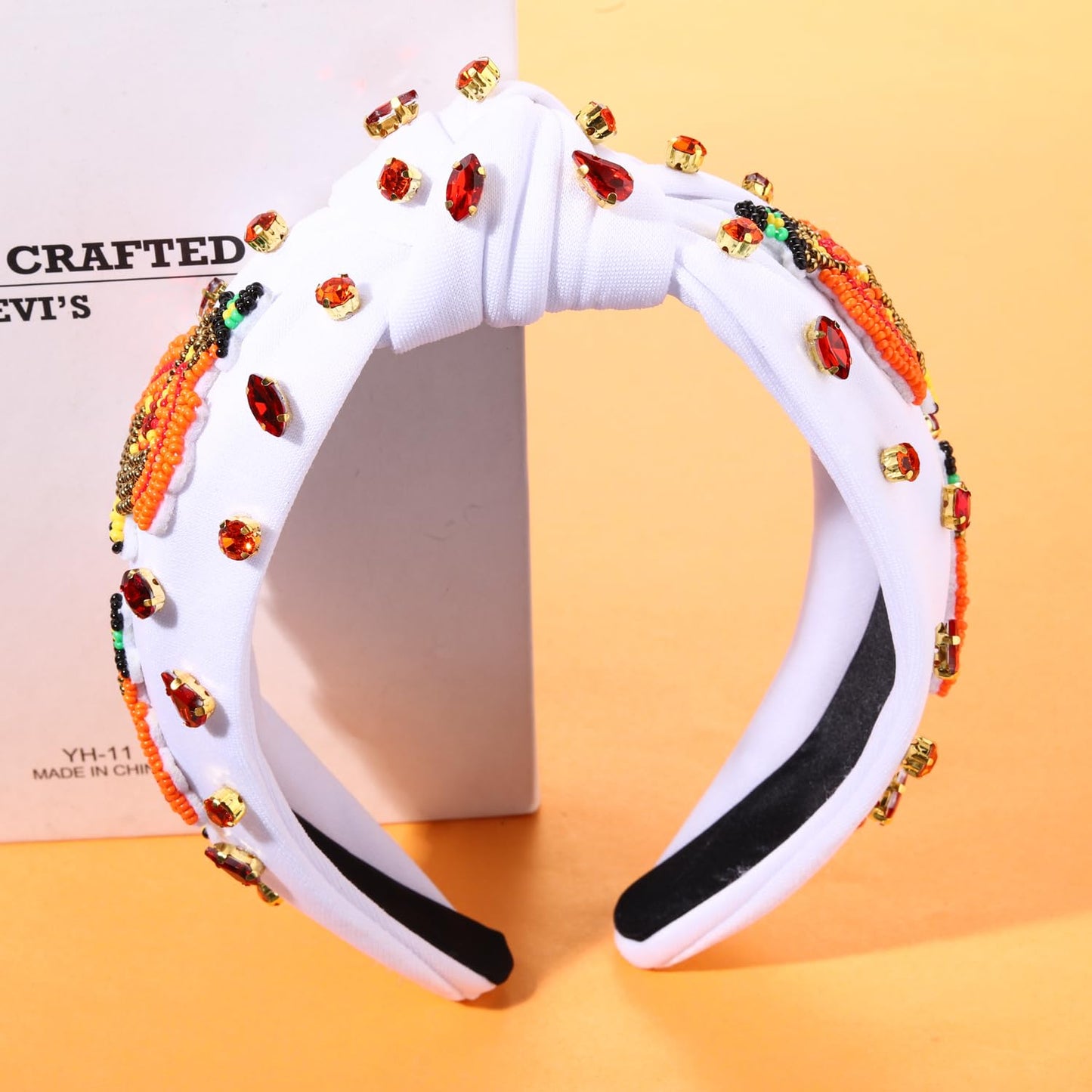 mokkia Thanksgiving Headband Fall Accessories for Women Beaded Turkey Maple Leaf Pumpkin Knotted Headband Jeweled Rhinestone Pearl Top Knot Headband Autumn Fall Outfit Gifts