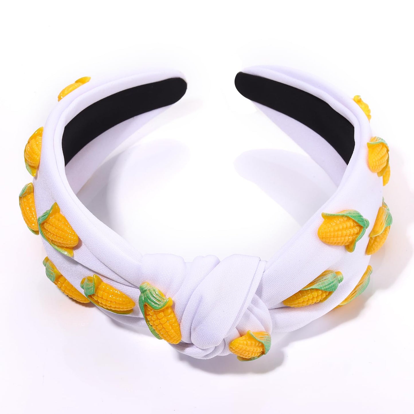 VOGUEKNOCK Fruit Headbands for Women Girls Corn Knotted Headband Summer Beach Headwear Hair Accessories (Corn-White)