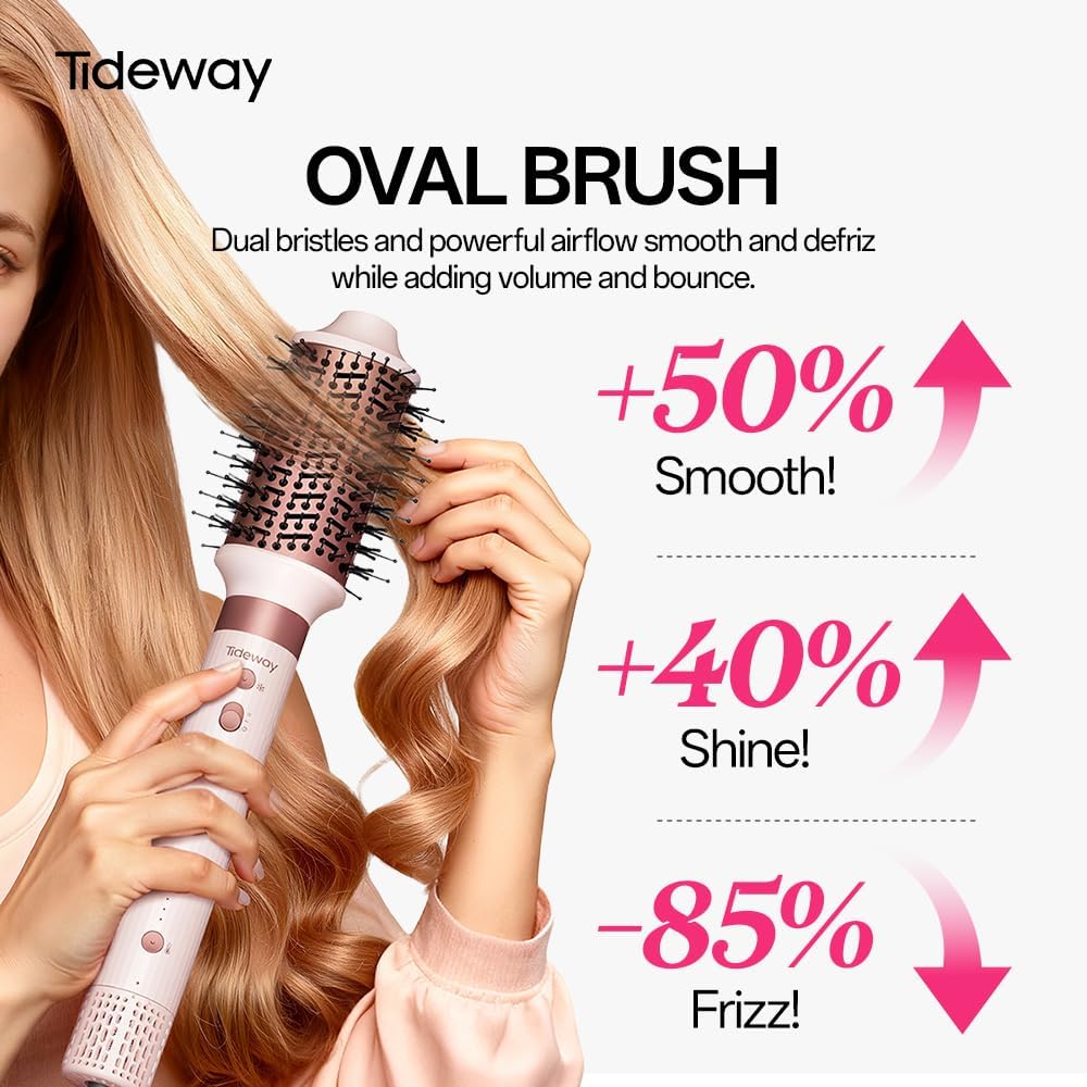 Tideway Prowaver 6-in-1 Hot Air Styler - Ionic Hair Dryer Brush with Auto Wrap Curlers | Fast Drying & Frizz-Free Hair