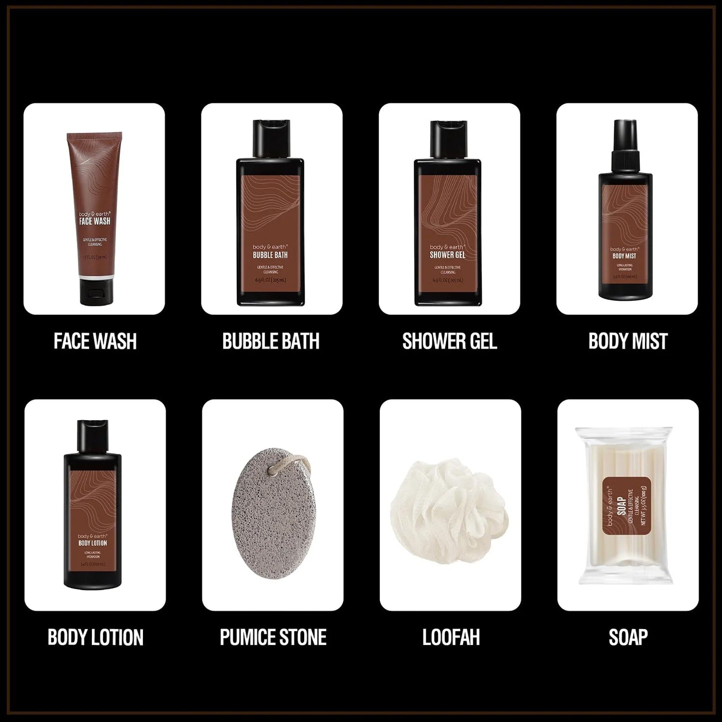 Skiennix Men's Body Wash Gift Set - 8-Piece Sandalwood Scented Collection | Perfect for Christmas & Father's Day
