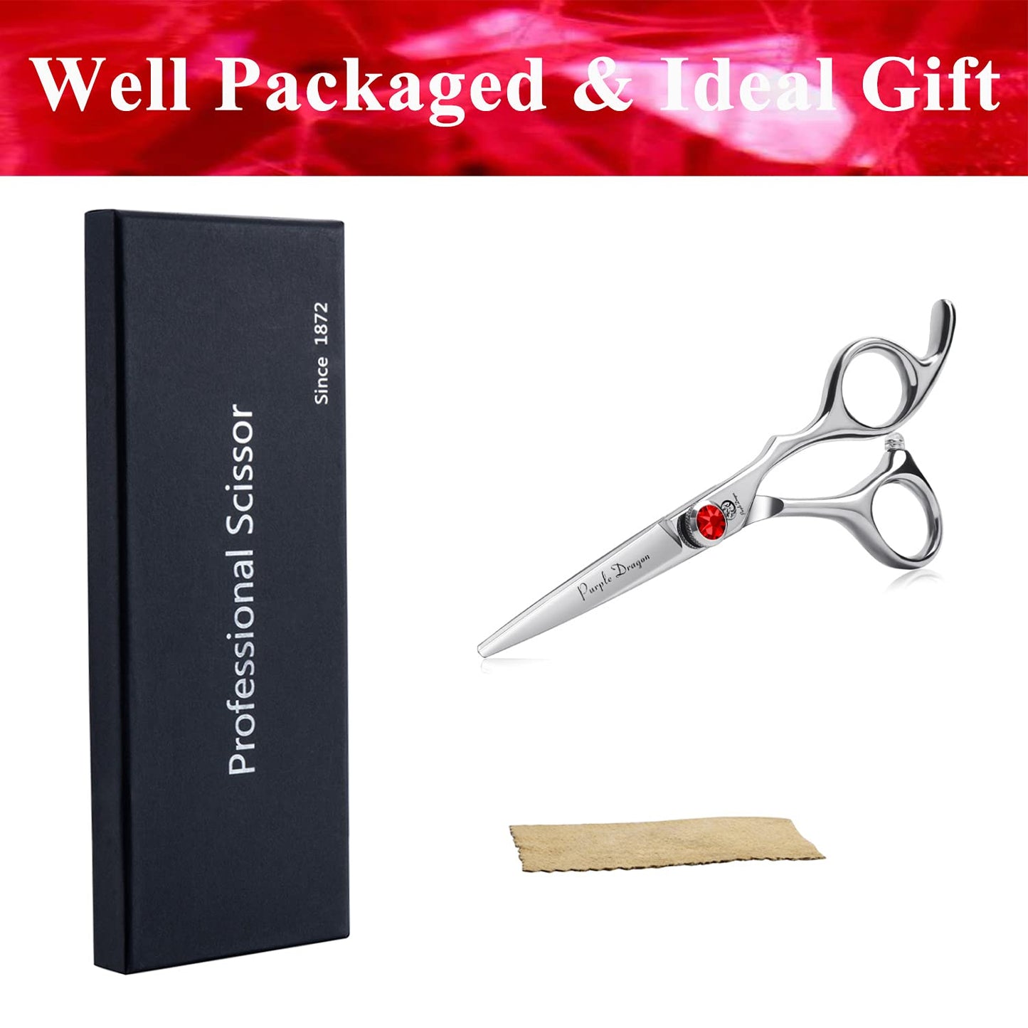 Purple Dragon 4.5/5.0 inch Silver Barber Hair Cutting Scissors/Shears with Bag- Perfect for Professional Hairstylist, Hairdresser (5.0 inch)