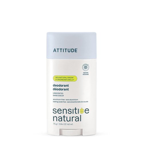 ATTITUDE Deodorant for Sensitive Skin - Aluminum Free, Vegan & Gentle Odor Protection | Unscented, 2.64 Oz