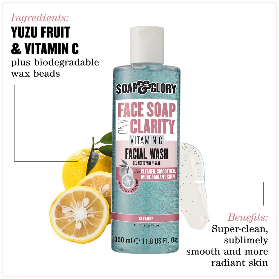 Soap & Glory Vitamin C Brightening Facial Cleanser - 3-in-1 Foaming Face Wash & Exfoliant | Hydrates & Purifies Skin (11.8 fl oz)