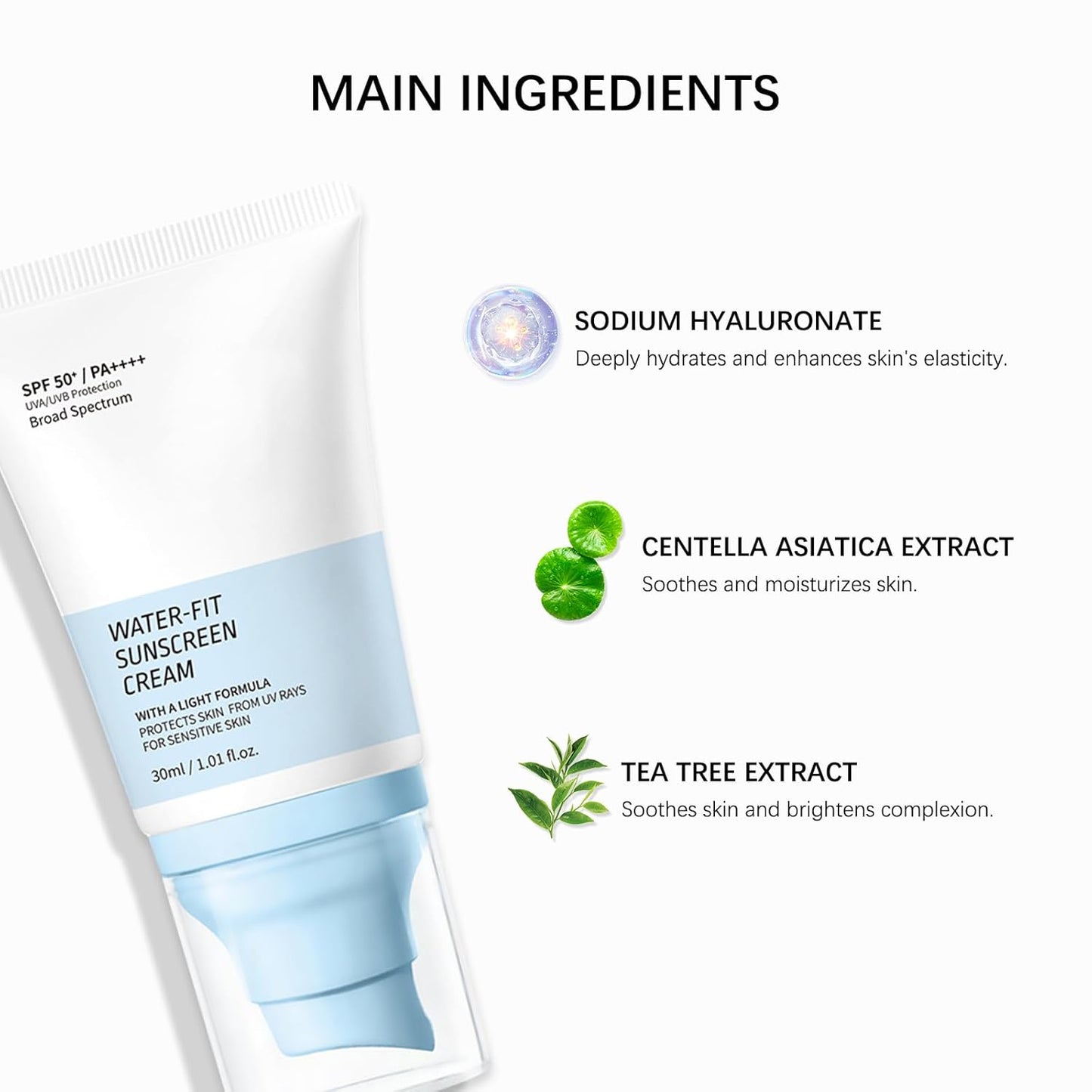Water-Fit Sunscreen Cream SPF 50+ | Lightweight Daily UV/UVB Protection | Moisturizing Formula, 30ml