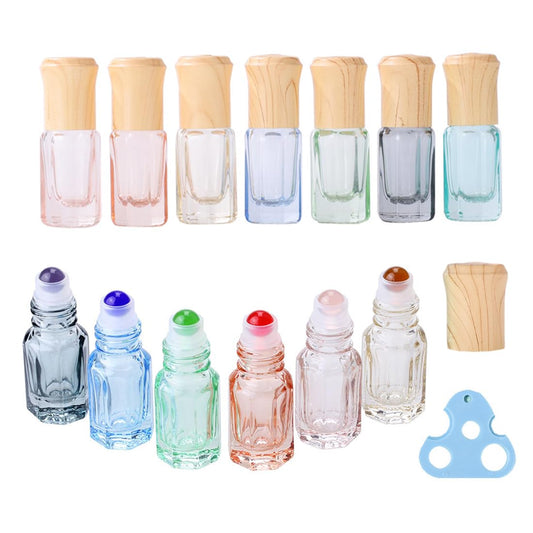 GBSTORE 8 Pcs Glass Essential Oil Roller Bottles, 3ml Travel Cosmetic Perfume Sample Containers Roll on Bottle,Refillable Colorful Sample Vials Empty Containers for Perfume,Lip Oil