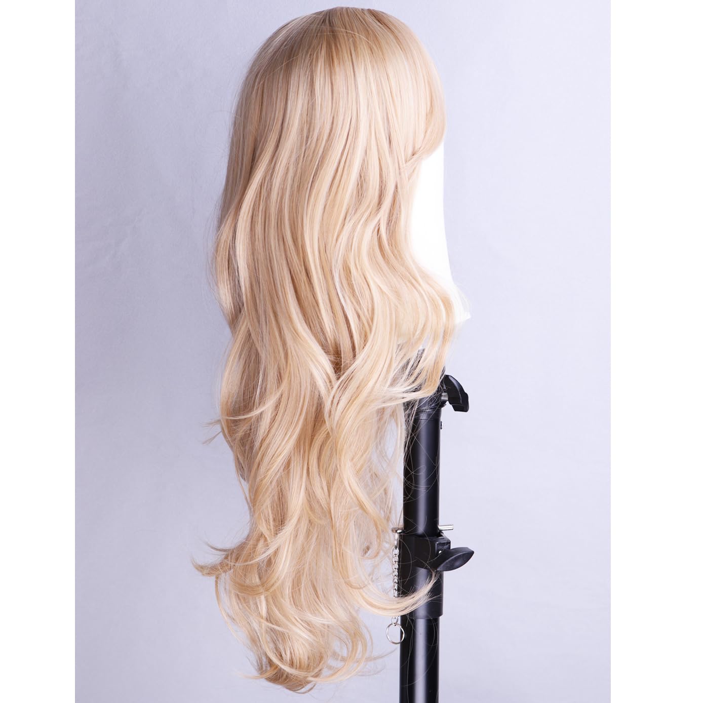 BERON Blonde Wigs Long Curly Wavy Women Wigs with Bangs Ash Blonde Curly Heat Resistant Synthetic Wigs for Daily Wigs Wig Cap Included