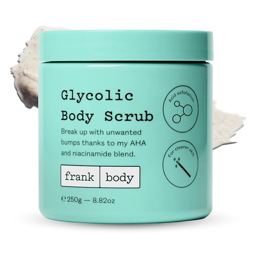 Frank Body Glycolic Acid Body Scrub - Reduces Acne & Tightens Pores | 8.82 oz | Soothing Witch Hazel