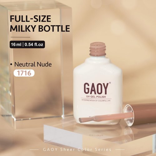 GAOY Jelly Nude Gel Nail Polish, 16ml Sheer Natural Translucent Gel Polish, UV Light Cure for Nail Art DIY, 1716 Neutral Nude