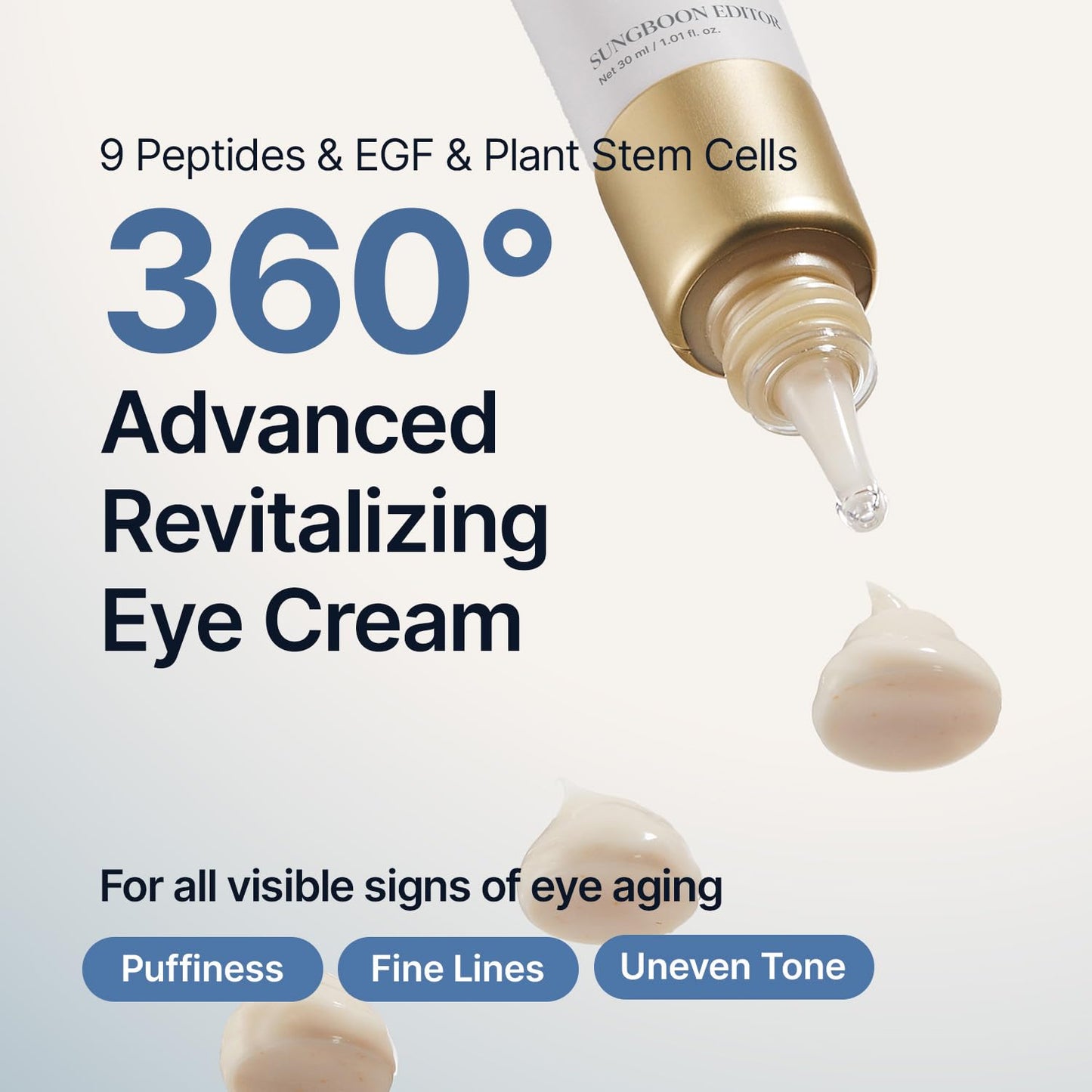 SUNGBOON EDITOR Silk Peptides EGF Eye Cream - Reduces Puffiness & Fine Lines | Hydrating Copper Peptide Formula | 1.01 fl oz