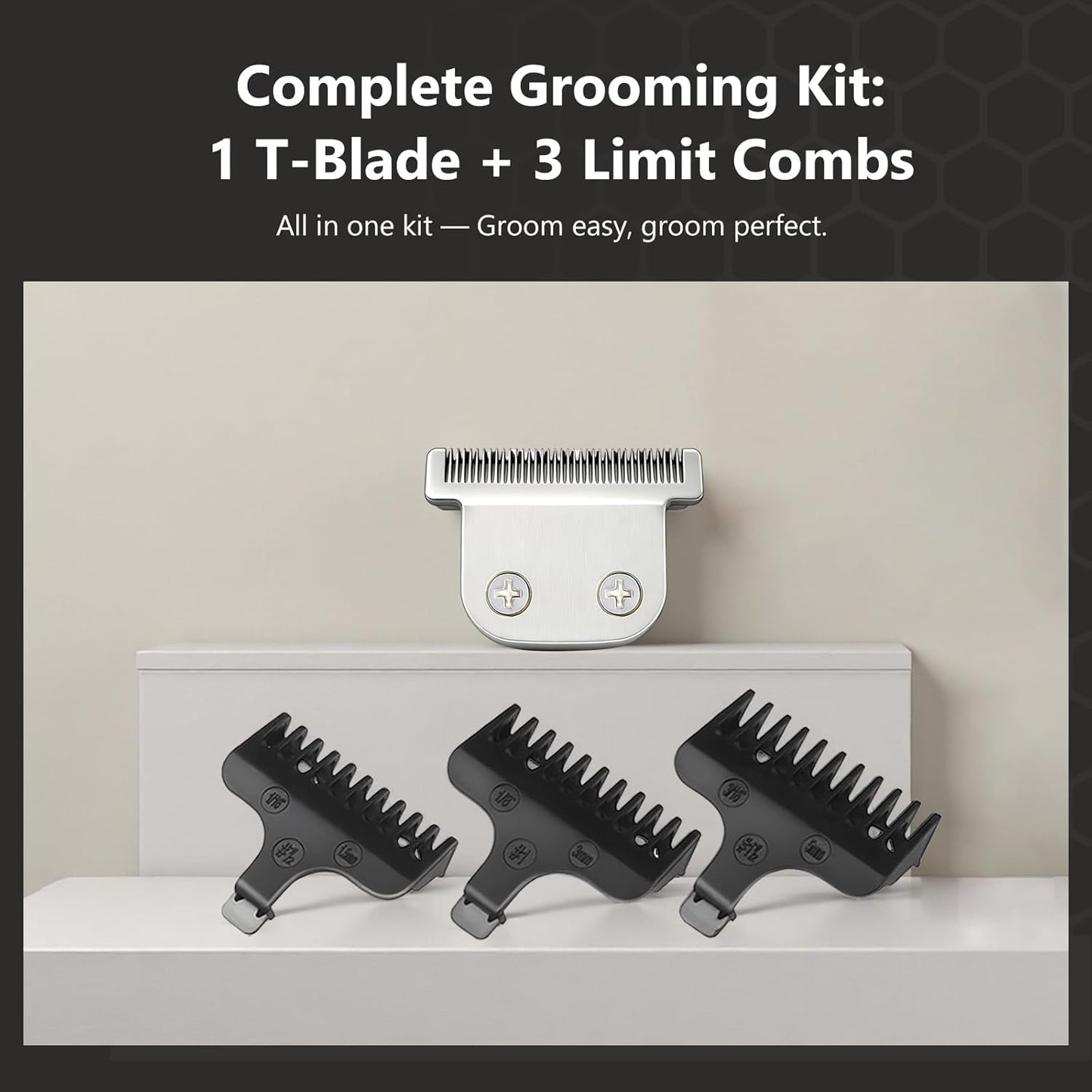 Wahl 40mm Detachable T-Blade - Includes 3 Guard Combs (1.5mm, 3mm, 5mm) for Precision Trimming