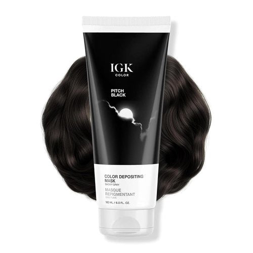 IGK Pitch Black Hair Mask - Smoky Gray Semi-Permanent Color Conditioner & Gloss Toner | Hydrating Shine + Color Refresh | Vegan & Cruelty-Free | 6 oz