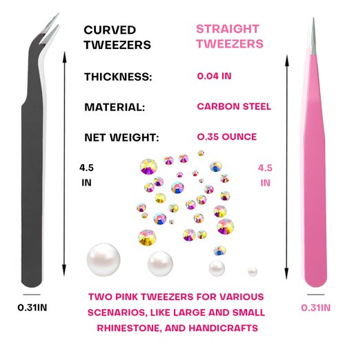 14 Pcs Rhinestone Picker Tool - 3 Pcs Dual-head Pens with 6 Wax Tips, Useful Clay, Precision Curved and Straight Tweezers Kit for Picking Up Nail Art Gems, Stones, Crystals, and Nail Charms