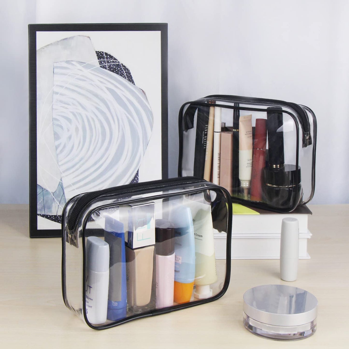 Wedama TSA Approved Toiletry Bag - 3 Pack Zipper Cosmetic Bags for Travel | Quart Size - Black