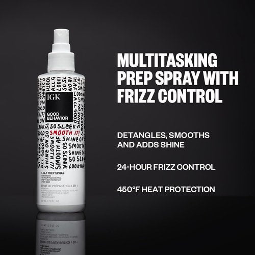 IGK Good Behavior Smoothing Frizz Fighters Set - 4-in-1 Prep Spray & Spirulina Protein Spray | Frizz Control & Heat Protection | Vegan & Cruelty-Free