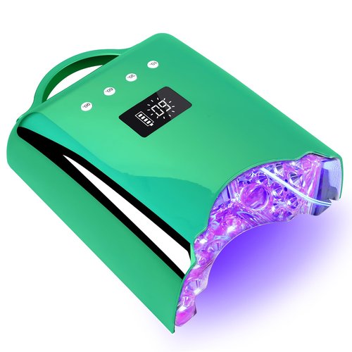 BOMOQING Professional UV LED Nail Lamp, Cordless Rechargeable UV Light for Gel Nails, 78W Fast Curing Gel Nail Light with 4 Timer Setting LCD Display, Auto Sensor and Spacious Interior (Green)