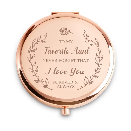 Aunt Gifts from Niece Nephew, Personalized Engraved Compact Mirror, Basket Stuffers, Sentimental Gift for Auntie, Unique Aunt Present for Easter Mothers Day Birthday