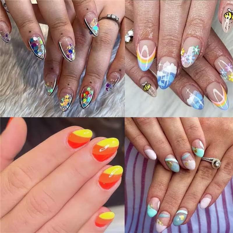 UNA GELLA Short Almond Fake Nails - 216pcs Pre-Shaped Gel Acrylic Tips for Full Cover Extensions | 12 Sizes