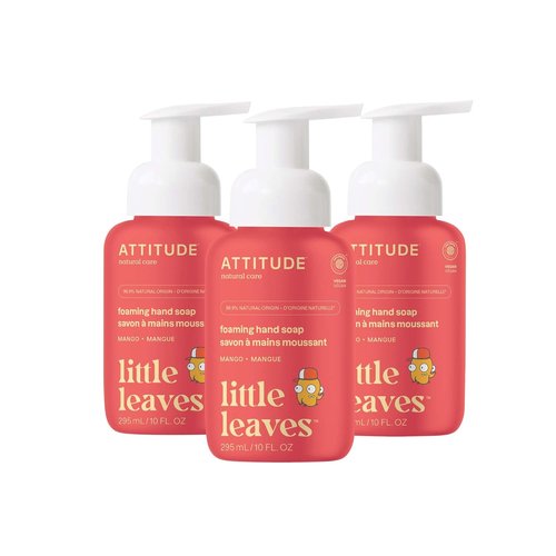 ATTITUDE Foaming Hand Soap for Kids - EWG Verified, Vegan & Plant-Based - Mango, 10 Fl Oz (Pack of 3)