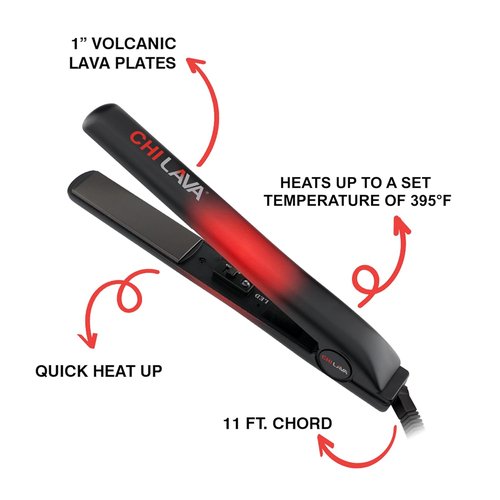 CHI Lava Ceramic Flat Iron - 1″ Hair Straightener with Volcanic Lava Plates for Smooth Styling | 11 ft Swivel Cord